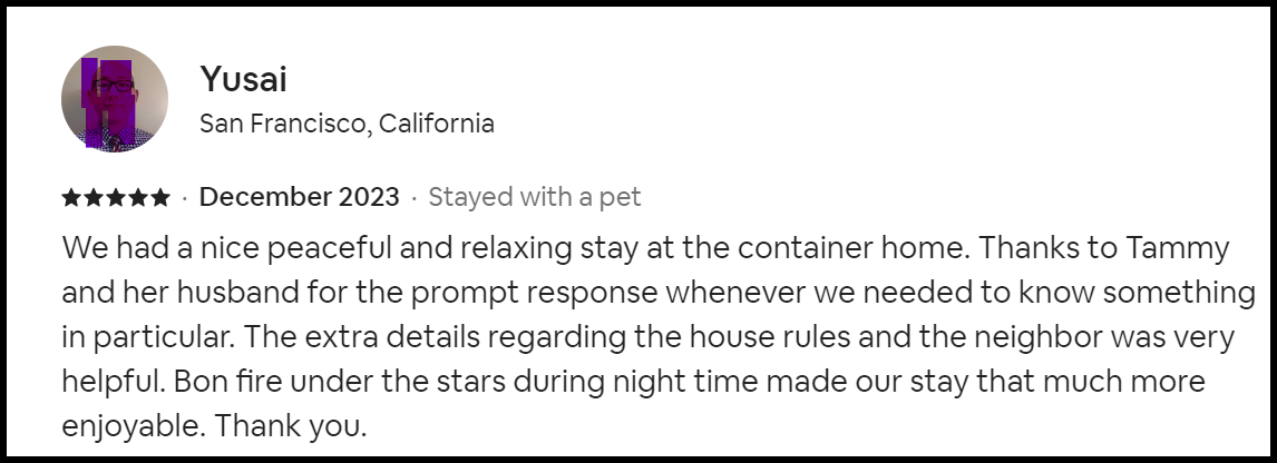 Guest review 4 for PillowHosts managed property